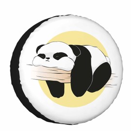 Panda Spare Tire Cover Cute Animal Pandas on Tree Branch, Black White Yellow Polyester Universal Wheel Tire Cover for Trailer Camping Weatherproof for Rv SUV Truck Camper Travel 15 inch