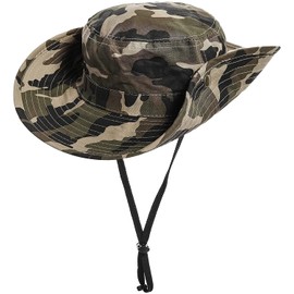 KorhLeoh Boys Camo Sun Hat Summer Outdoor Safari Fishing Hat Boonie Cap for Large Children 2-14 Years, camouflage
