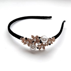 Crystal Flower Butterfly Hair Hoop Rhinestone Pearl Headband 1920s French Hair Band Vintage Velvet Hair styling Headpiece Accessories for Women(Black B)