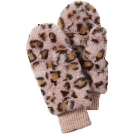 Tickled Pink Women's Fuzzy Leopard Mittens