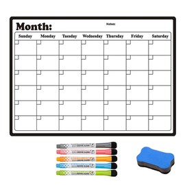 Monthly Planner Whiteboard, A3 Magnetic Fridge Calendar with 5 Magnetic Pens and 1 Magnetic Board Eraser, Reusable to Do List for Home Office