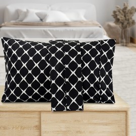Valerian Bloomingdale Pattern Pillowcase 1500 Thread Count 2-Piece Set Super Soft, Easy Slip-On and Wrinkle Resistant, Bloomingdale King Pillowcase, Black