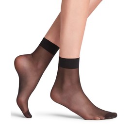 FALKE Women Seidenglatt 15 denier socks, 1 pair, UK size 2.5-5 (EU 35-38), Black, polyamide mix - Sheer ankle socks with subtle sheen, sensitive top band
