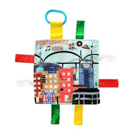 Baby Jack & Co 8x8” Learning Lovey Nashville Tennessee Tag Toys for Babies - Baby Crinkle Toys - Soft & Safe - Learn USA Cities and Shapes - Ideal Baby Toy & Gift BPA Free w/ Stroller Clip