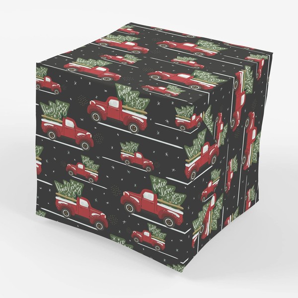 Stesha Party Red Christmas Truck Holiday Wrapping Paper - Folded