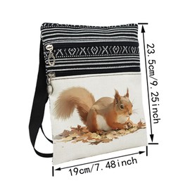 LiuenMgg Squirrel Messenger Bag Small Ethnic Pattern Printed Adjustable Strap Crossbody Zipper Bag Squirrel Phone Bag Wallet Cute Shoulder Handbag for Women