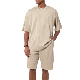Red Bridge Men's Short-Sleeved Jogging Suit - Shorts Set Suit, beige