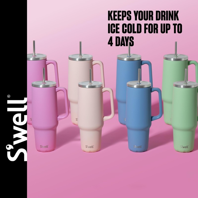 S'well Tumbler XL, Reusable Drink Cup with Straw, Three-Layer Stainless