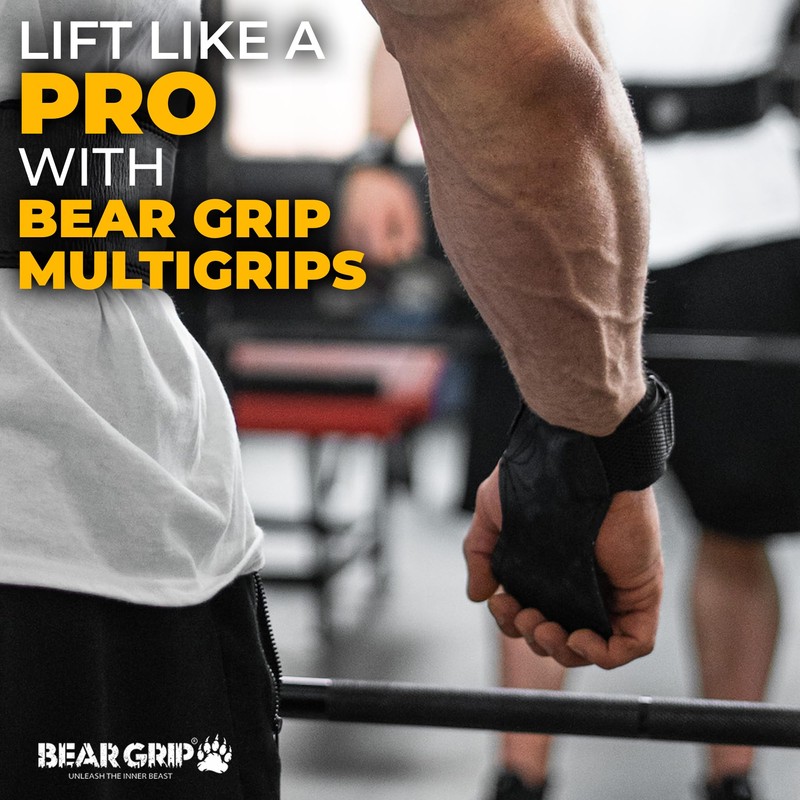 BEAR GRIP Multi Grip Straps/Hooks, Premium Heavy duty weight lifting