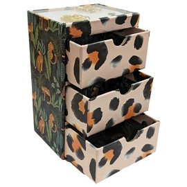 Quickdraw Animal Print Mini Desk Tidy – 3 Drawer Organiser with Noteblock & Paper Clips – Jungle Theme Storage for Stationery & Office Supplies