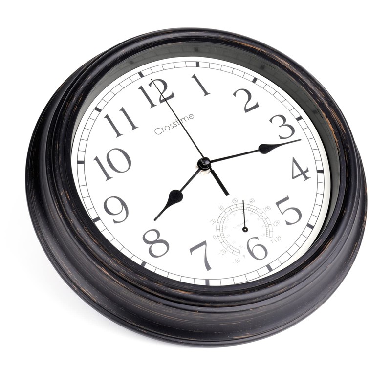 16 Inch Large Outdoor Clock Waterproof with Thermometer - Vintage