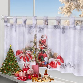 Alishomtll Net Curtain, Christmas Curtain, Romantic Bistro Curtain, Hanging Curtain, Curtains with Loops, Short Curtain for Kitchen, Children's Room, 45 x 120 cm (Dreamlike Santa Claus)