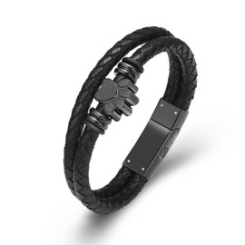 Hearbeingt Dog Paw Urn Bracelet for Ashes Braided Leather Cremation Jewelry for Ashes for Dog Cat Keepsake Bangle(Black 22cm)