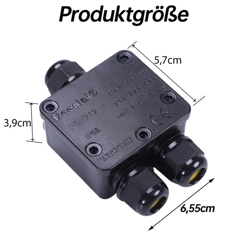 Leloco Junction Box Outdoor Waterproof 3-Way Outdoor Cable Connector, Junction