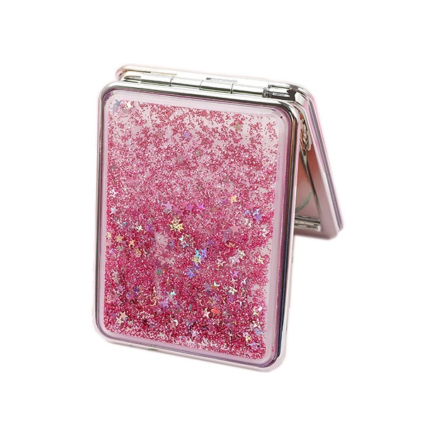 HSYHERE Creative Quicksand Moving Sand Small Mini Makeup Mirror Double-Sided Portable Compact Makeup Mirror Glitter Foldable Fashion Hand Mirror Portable Travel Pocket Makeup Mirror (Square-Pink)