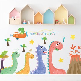WOHAHA Wall Sticker, Animal, Dinosaur Group, Painting Style, Stylish, Wallpaper, Coconut Tree, Aircraft, Volcano, Boys, Girls, Nursery, Kindergarten, Wall Decoration, Wallpaper, Sticker, Removable,