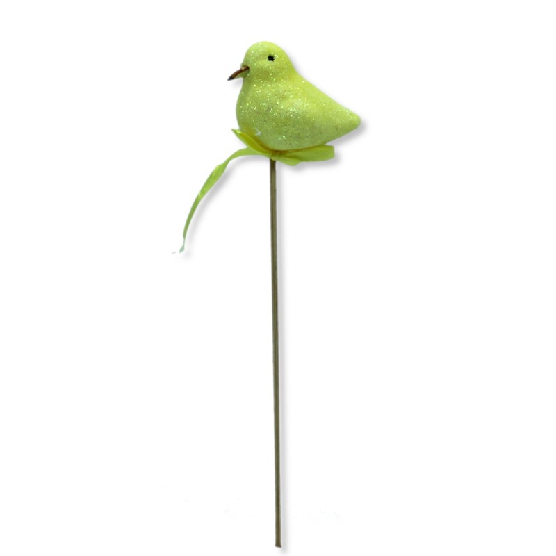 Flower Stakes Glitter Bird Yellow 6 x 25 cm Pack