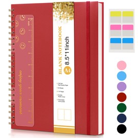 Blank Spiral Notebook Journal 8.5” x 11”, A4 Large Sketch Book for Women Men, 100 GSM Blank Paper Drawing Notebook, Plastic Hardcover Spiral Bound Sketchbook for Sketching Work School Writing, Red