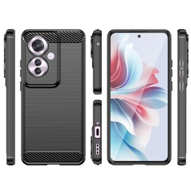 HEYUS Case for Oppo Reno 11 F 5G (Not for Reno 11 5G), Shock-Absorption Brushed Flexible Soft Carbon Fiber Protective Cover for Oppo Reno 11F 6.7 inch 2024 - Black