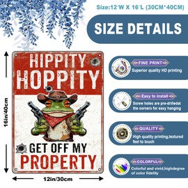macago Hippity Hoppity Frog Metal Tin Sign Hippity Hoppity Get off My Property Frog No Trespassing Funny Retro Sign For Bar Cafe Warning Wall Decor 12x16 inch