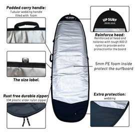 UP SURF Surfboard bag, Daylight Bags for fun board, Size 7'0", 7'6", 8'0", Surfboard cover for Storage and Transport Surfboard (7'0'')