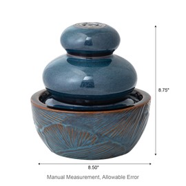 Glitzhome Indoor Tabletop Tiered Water Fountain with LED Light, Turquoise Leaf Textured Ceramic Desktop Water Fountain, Decorative Zen Meditation Mini Waterfall for Home Office, 8.75”H