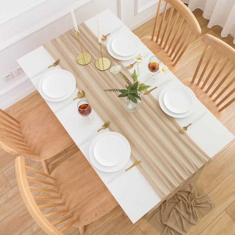 AOKSUNONA Table Runner Chiffon 27x157 Inch Brown Table Runner Fabric