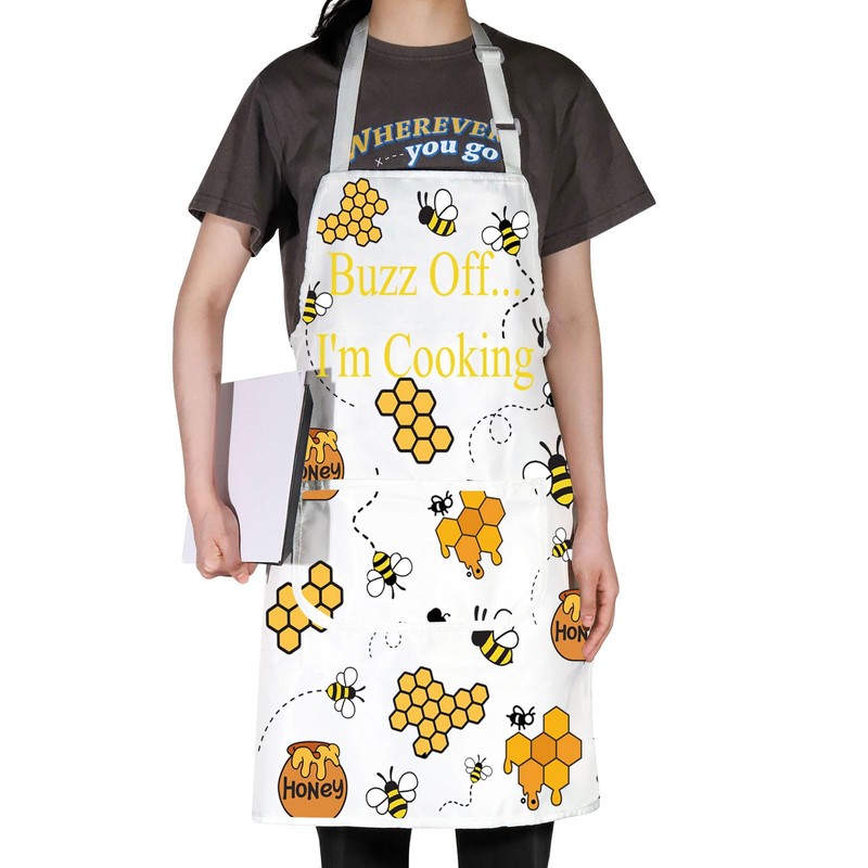 MYSOMY Bee Apron With Pockets Honey Bee Kitchen Apron Queen