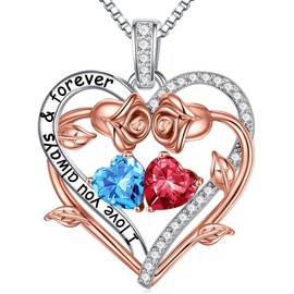 PENACINY Forever Double Heart Necklaces Gifts for Women, S925 Sterling Silver Jewelry with Birthstone Pendant, Birthday Gifts for Mom,Wife,Girlfriend,Daughter, Sister, Her