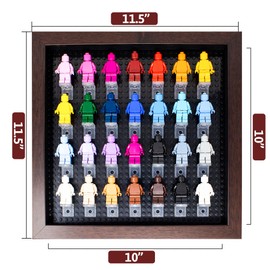 Poster Palooza Figurine Display Case 10x10 Walnut Shadow Box for Miniature Figures 10x10 Walnut Wood Shadow Box with Black Base to Display Up to 28 Block Figures