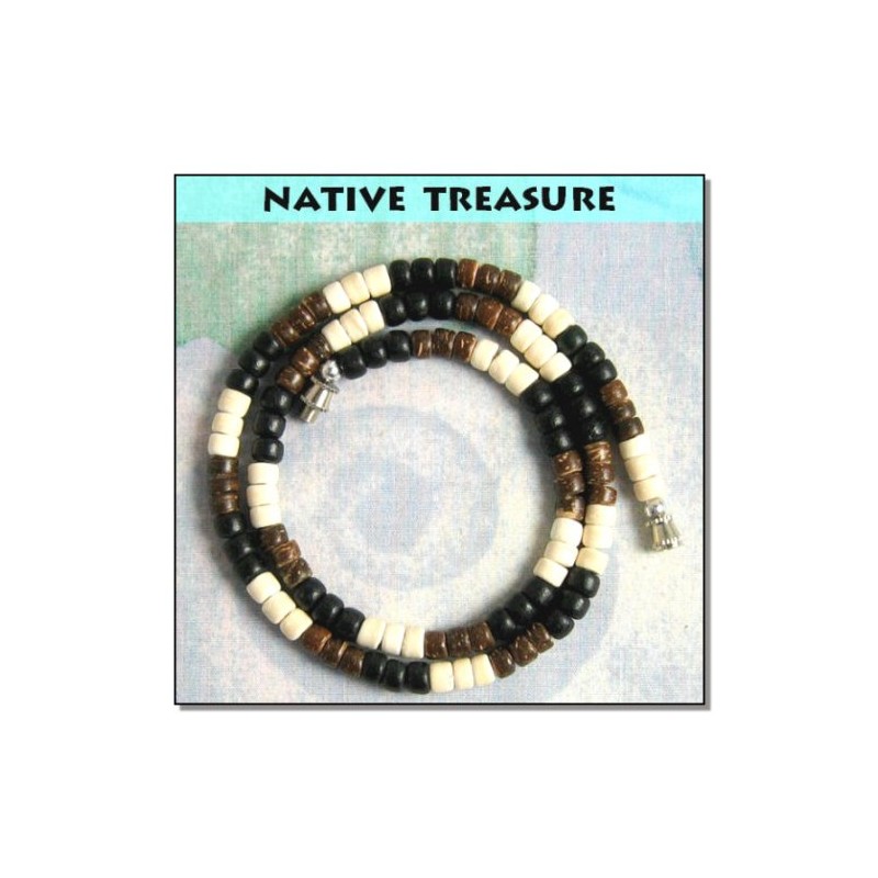 Native Treasure - 18" Black, Brown, Cream Wood Coco Bead