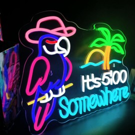 Its 5:00 O'clock Some Where Parrot Neon Sign for wall decor Palm Tree Sun LED Light for Club Man Cave Bar Beer Garage Dimmable USB Powered Neon Art Signs(16.5in*13.2in)