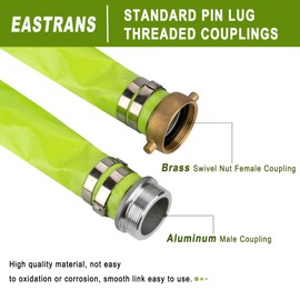 1.5" x 50' Green PVC Backwash and Discharge Hose for Swimming Pools, Heavy Duty Reinforced Flat Pool Hose with Aluminum Pin Lug Fittings