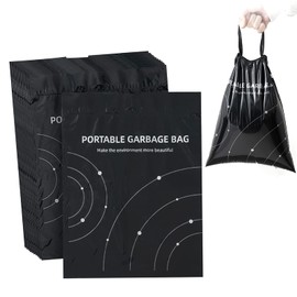 Disposable Trash Bags for Cars, Vomit Bags Pack of 100, Portable Drawstring, Paste Dual-Use Self Adhesive Cleaning Bags, Easy Stick on and Hanging, for Cars Kitchens Bedrooms Travel Office (Black)