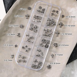 Solxion Nail Parts, Cross Nail Parts, 2 Case, 3D, Colorful, Retro, Silver, Cute, Handmade, Craft Material, DIY Accessories, Nail Parts, Metal Parts, Nail Design Supplies