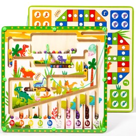 Montessori Toy from 3 4 5 6 7 8 Years Boys Girls 2-in-1 Wooden Magnetic Game Labyrinth Flying Chess Double-Sided Children's Toy, Motor Skills Toy, Sorting Game, Educational Toy