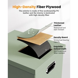 Oterri File Organizer Box,Filing Box with Lid,File Box for Letter/Legal File Folder Storage, Portable Hanging File Box for Office/Decor/Home,1 Pack, Grey-green(Leather),Box only