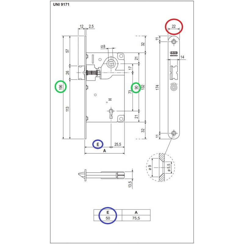 AGB - Interior Door Lock CENTRO Series (Fr. 22x196, In.