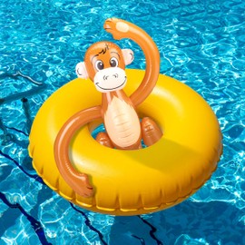 Relaxdays Inflatable Monkey, Set of 2, Party Decoration, Birthday, Carnival, Swimming Animal Pool, Jungle Animal Summer, Brown