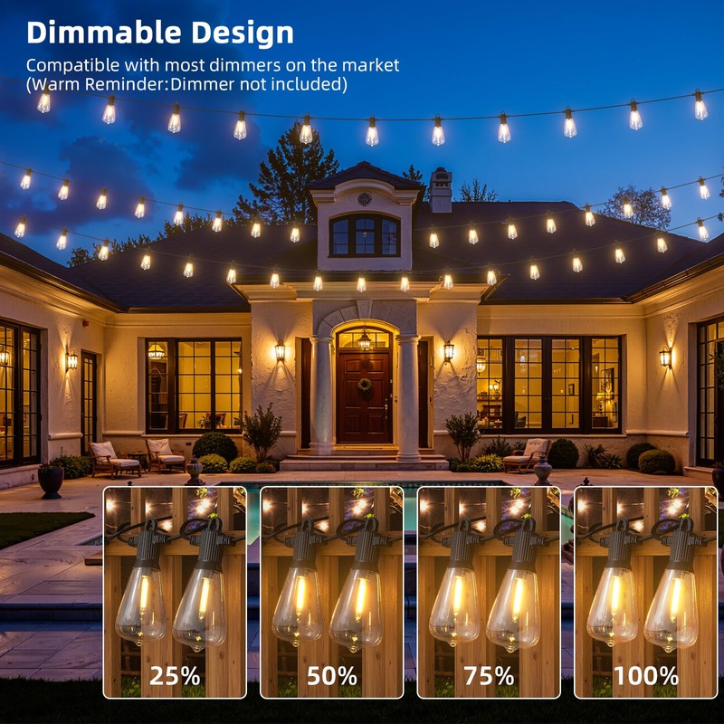 FOOMAN LED Outdoor String Lights, 50FT Outside Waterproof Patio Lights