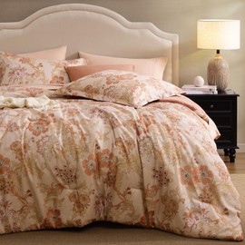 BLOOMHAVEN Queen Comforter Set -7 Pieces Terrecotta Floral Comforter Set for All Seasons, Bed in a Bag Queen with Botanical Flowers Comforter, Sheets, Pillowcases & Shams