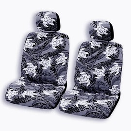 Winnie Fashion Made in Hawaii, Tribal Honu Lucky Turtle Hawaiian Separate Headrest Car Seat Cover - Set of 2