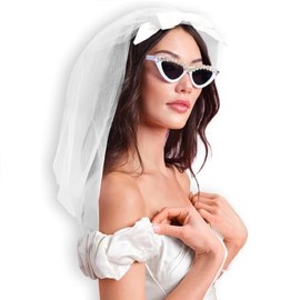 Bachelorette Party White Bow Veil | Bachelorette Accessory, Bride To Be Decorations, Bridal Shower Present, Engagement Party Supplies, Wedding, Iridescent (White, One size)