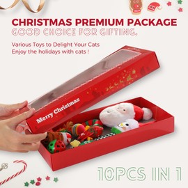 PETEPELA Christmas Cat Toys, 10 Pcs Cat Feather Mice Catnip Toys Set, Cat Gifts for Christmas, Interactive Cat Stocking Ball Toys, Crinkle Balls, Mice Toys for Indoor Cats & Kittens