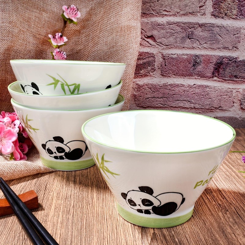 Ceramic Rice Bowls Set of 4, 5 Inch Cute Panda
