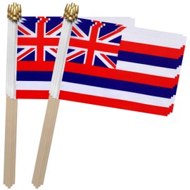 TSMD Hawaii HI State Flag on Wood Stick Small Mini Hand Held Flags,5x8 Inch,12 Pack