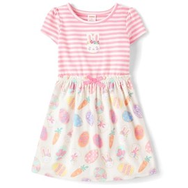 Gymboree,Girls,and Toddler Embroidered Short Sleeve Dress,Easter Pink,3T