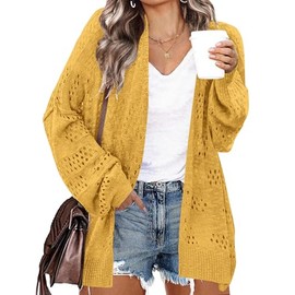 IN'VOLAND Womens Plus Size Crochet Cardigan Sweater Kimonos Boho Solid Color Oversized Summer Open Front Outwear 16W
