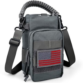 DEFUNX 64 Oz Water Bottle Sleeve - Water Jug Holder with Strap Cross-Body Bottle Carrier with MOLLE System Tactical Military Style Bag Gray