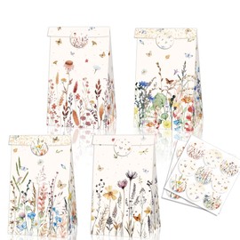 12 Packs Tractor Bags with Stickers, 12cmx8cmx22cm Gift Bags for Kids or Adults in Birthday party, Weddings, Events or Shopping (flowers)